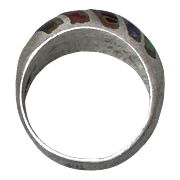 Vtg Sterling Silver 925 Multi Gemstone Inlay Band Ring Tigers Eye Malachite Sz 6 - Picture 9 of 10